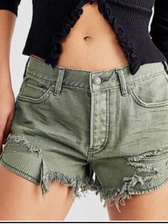 We The Free Pants - We The Free Olive Distressed Frayed Denim Shorts